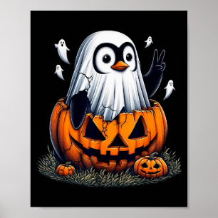 Funny Penguin Boo Halloween Ghost Womens Mens Kids Poster