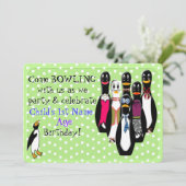 Funny Penguin Bowling Birthday Party Personalized Invitation (Standing Front)