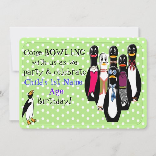 Funny Penguin Bowling Birthday Party Personalized Invitation