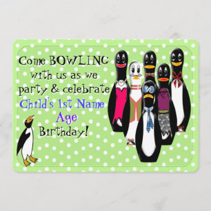 Funny Penguin Bowling Birthday Party Personalized Invitation