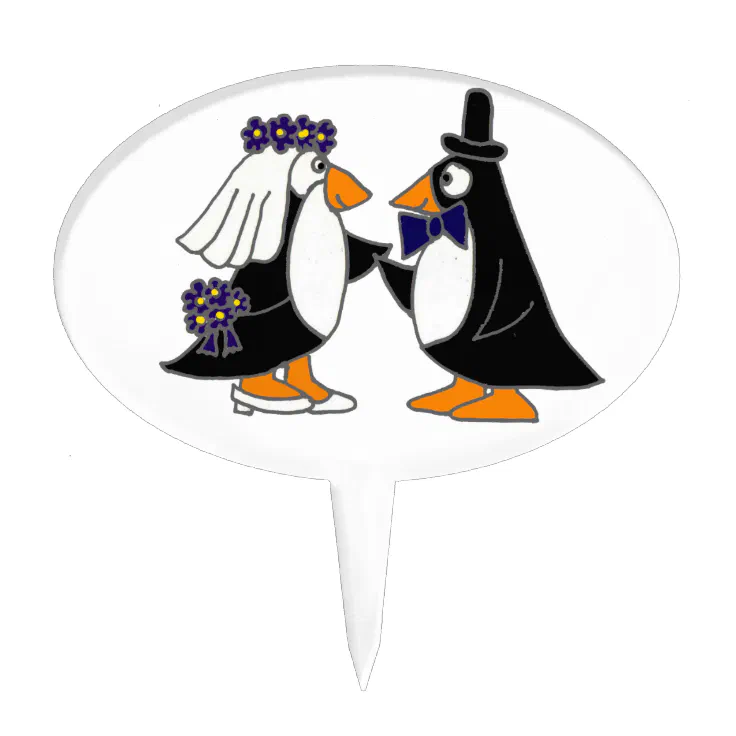Funny Penguin Bride and Groom Wedding Cartoon Cake Topper | Zazzle