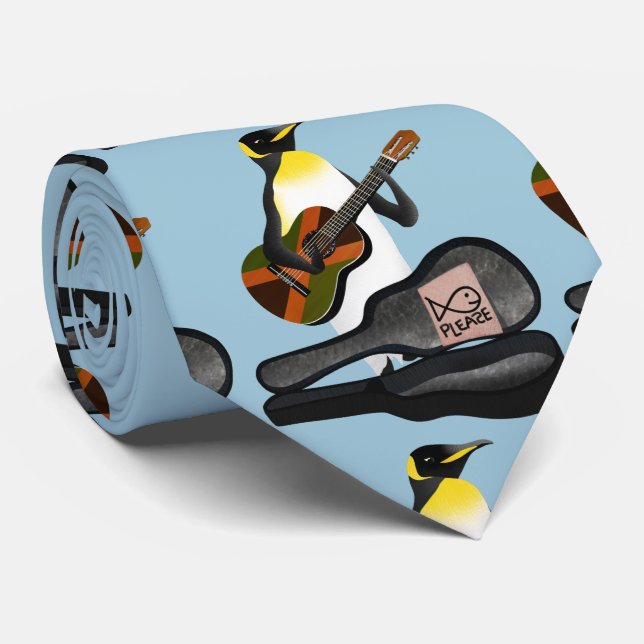 Funny Penguin Busking Neck Tie (Rolled)