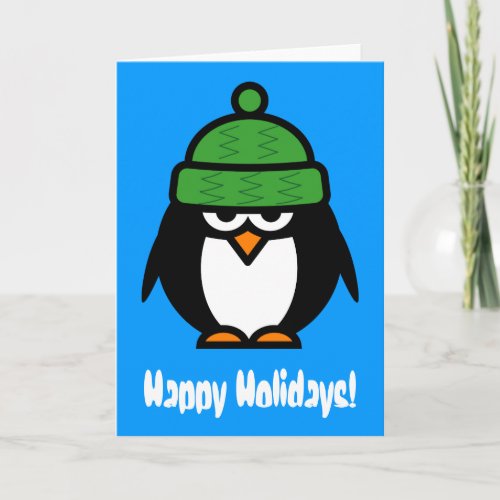 Funny penguin cartoon Christmas greeting card