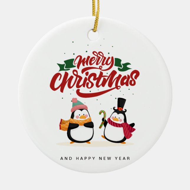 Funny Penguin Christmas Card, Merry Christmas  Ceramic Ornament (Front)