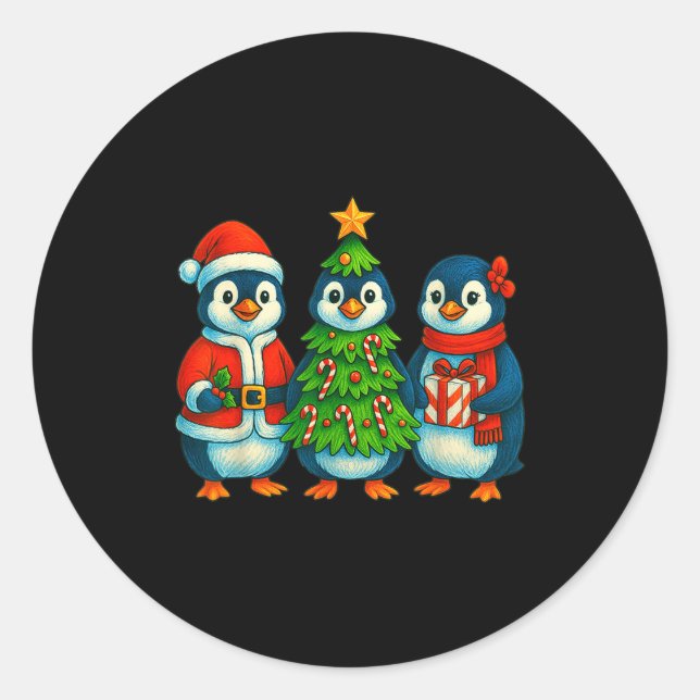 Funny Penguin Christmas Lights Penguin Cute Xmas H Classic Round Sticker (Front)