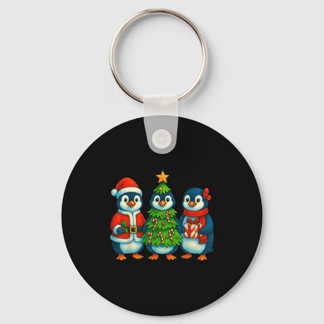 Funny Penguin Christmas Lights Penguin Cute Xmas H Keychain (Front)