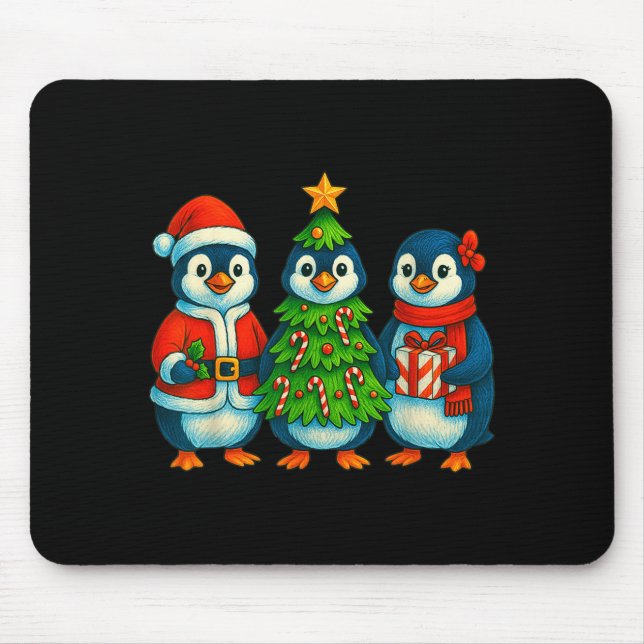 Funny Penguin Christmas Lights Penguin Cute Xmas H Mouse Pad (Front)