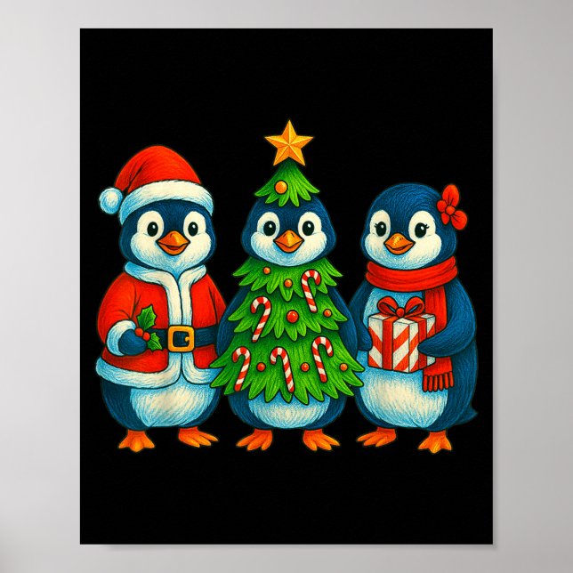 Funny Penguin Christmas Lights Penguin Cute Xmas H Poster (Front)