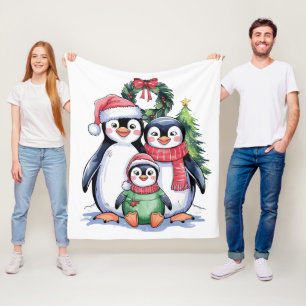 Funny Penguin Christmas Matching Family Pajamas Fleece Blanket