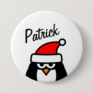 Funny penguin Christmas party name round pinback Button