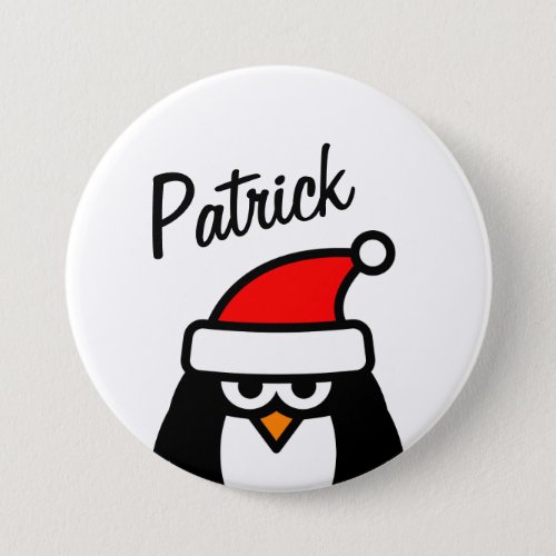 Funny penguin Christmas party name round pinback Button