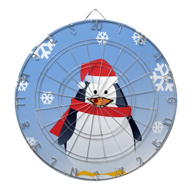 Funny Penguin Christmas Santa Claus Snowflakes Dart Board (Front)