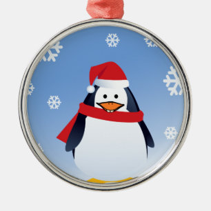Funny Penguin Christmas Santa Claus Snowflakes Metal Ornament