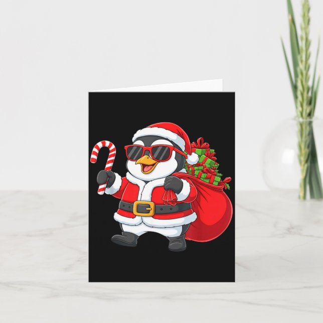 Funny Penguin Christmas Santa Outfit Xmas Boys Gir Card (Front)