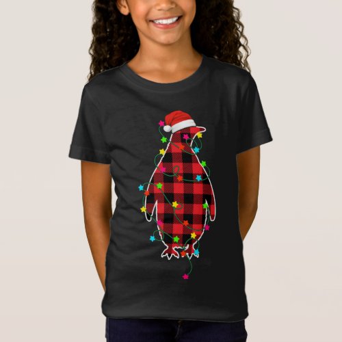 Funny Penguin Christmas Tree Red Plaid Xmas Animal T_Shirt