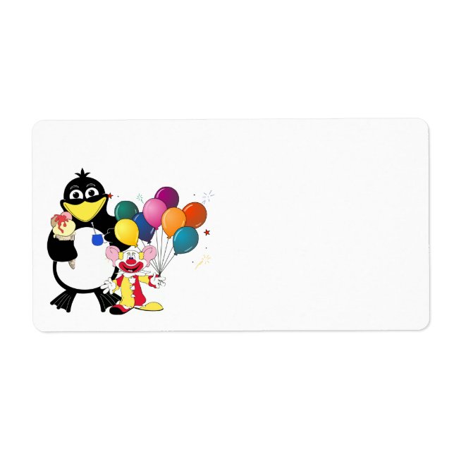 Funny penguin & clown cartoon label (Front)
