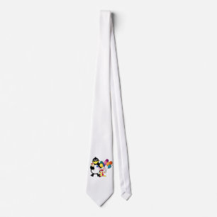 Funny penguin & clown cartoon neck tie