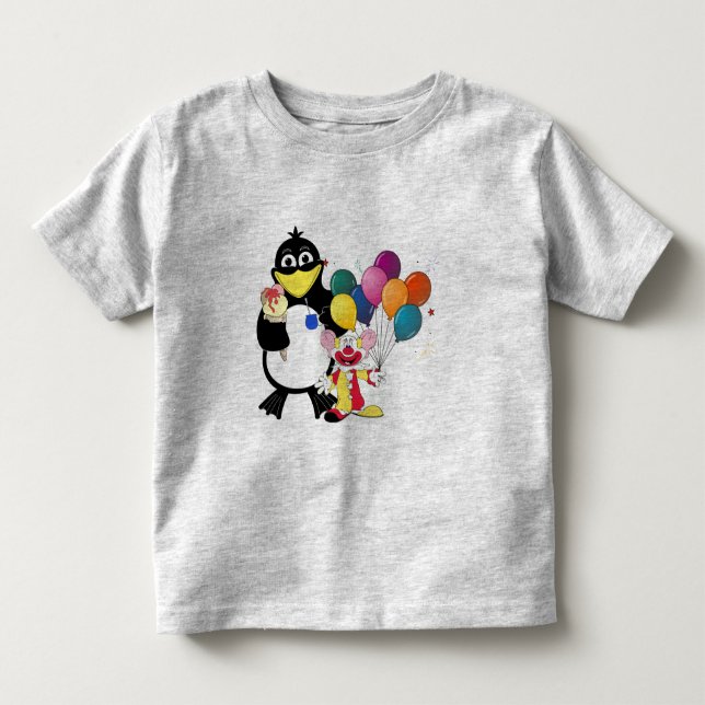 Funny penguin & clown cartoon toddler t-shirt (Front)
