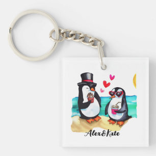 Funny Penguin Couple, Animals in Love Keychain