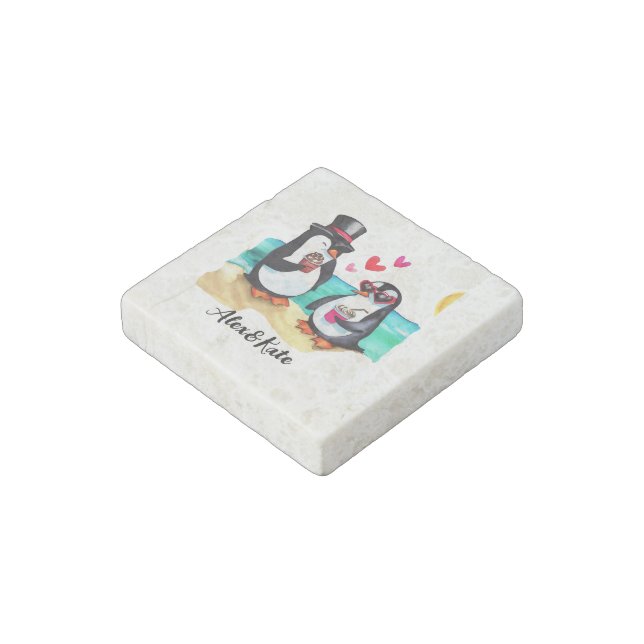 Funny Penguin Couple, Animals in Love Stone Magnet (Angled)