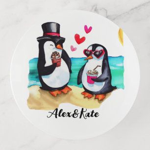 Funny Penguin Couple, Animals in Love Trinket Tray