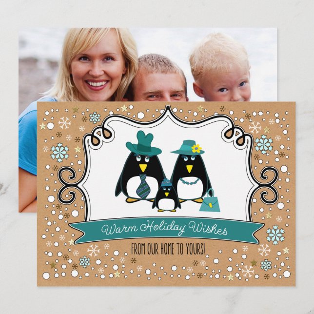 Funny Penguin Family Christmas Photo Cards (Front/Back)