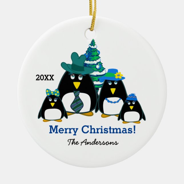 Funny Penguin Family Custom Christmas  Ceramic Ornament (Front)