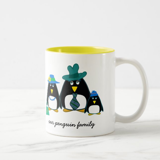 Funny Penguin Family | Custom Name Christmas Gift  Two-Tone Coffee Mug (Right)