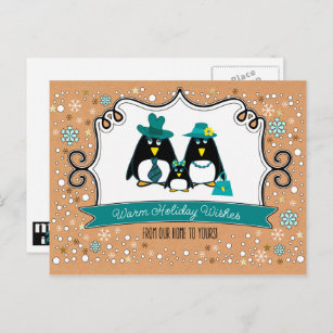 Funny Penguin Family of 3 Christmas Postcards