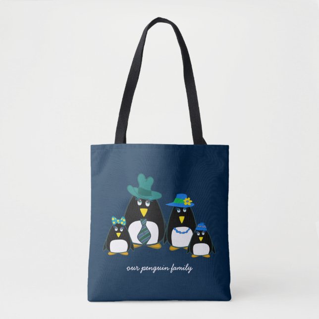 Funny Penguin Family of 4 Christmas Gift Tote Bags (Front)