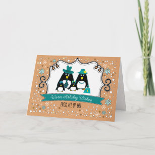 Funny Penguin Family of 4 Custom Christmas Cards