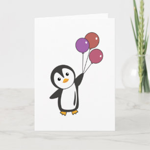 Funny Penguin Flies Up With Balloons Card