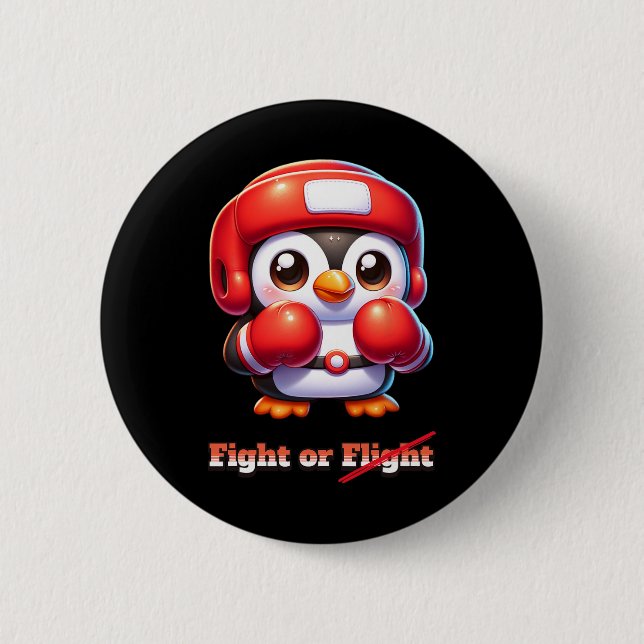 Funny Penguin Flight Or Fight Boxing Mma Meme Sill Button (Front)
