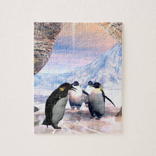Funny penguin go on a lake with ice jigsaw puzzle