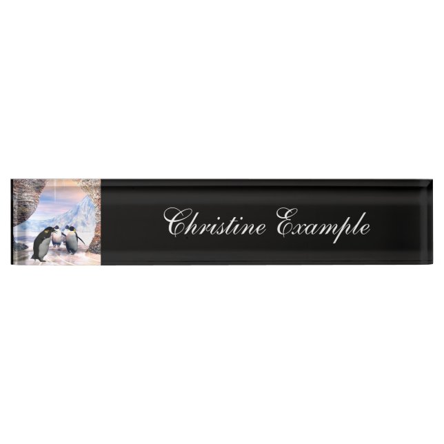 Funny penguin go on a sea with ice name plate (Front)
