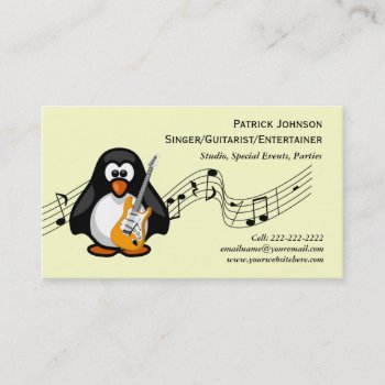 Funny Penguin Guitar Player Musician Guitarist Business Card by alleyshirts at Zazzle