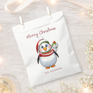 Funny Penguin Holding Ornament Merry Christmas Favor Bag