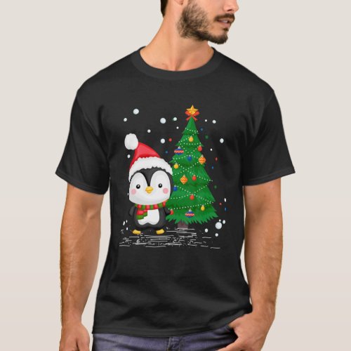 Funny Penguin Lover Gift Santa Hat Penguin Christm T_Shirt