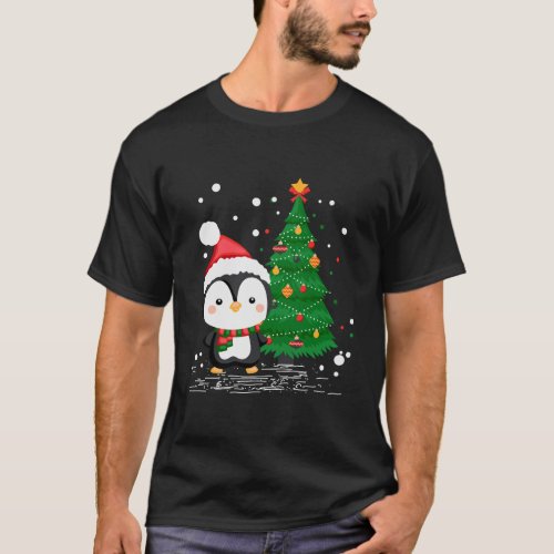 Funny Penguin Lover Gift Santa Hat Penguin Christm T_Shirt