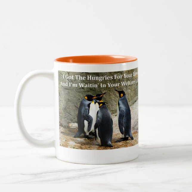 Funny Penguin Memes with Funny Penguin Pictures Two-Tone Coffee Mug (Left)