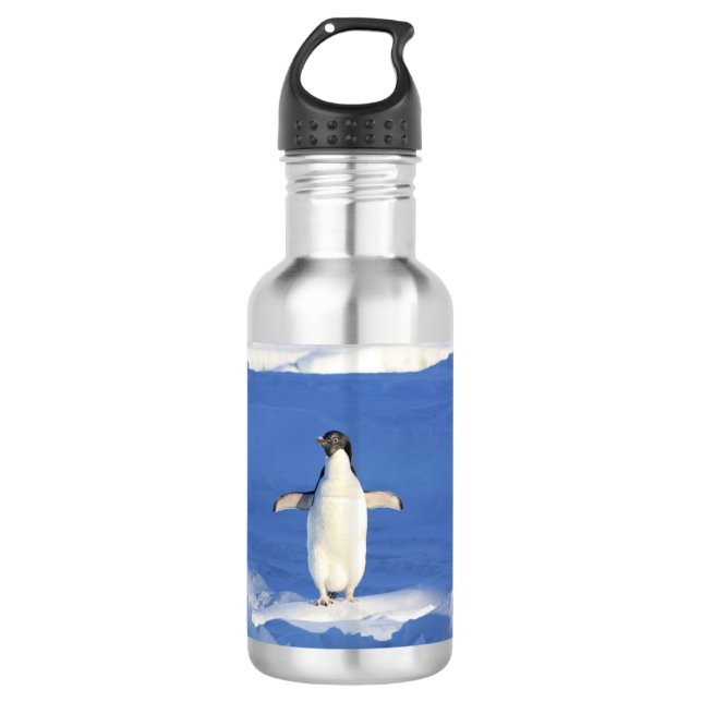 Funny penguin on ice photo stainless steel water bottle (Front)