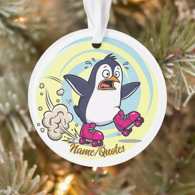 Funny Penguin on Roller Skates Ornament (Tree)