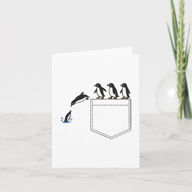 Funny Penguin Pocket Cute Diving Penguin Tee Anima Card (Front)