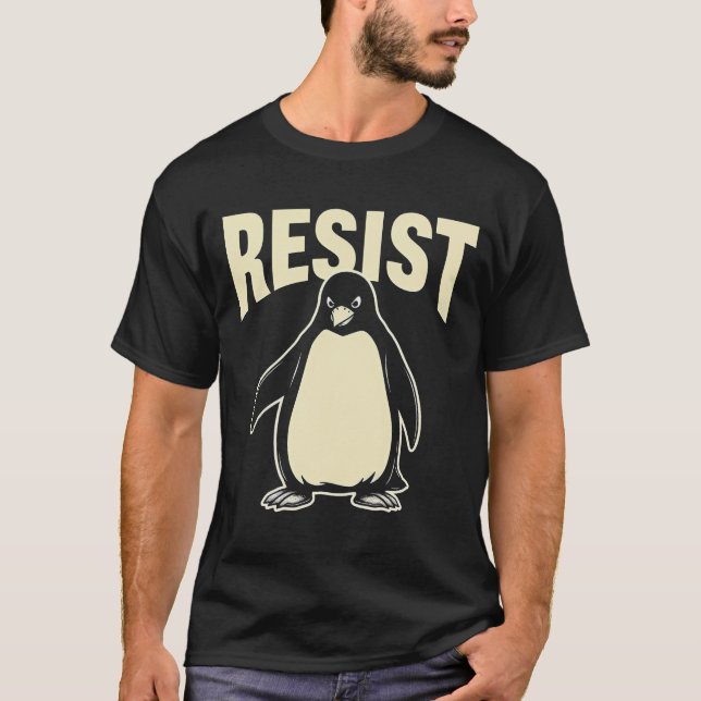 Funny Penguin Resist Cool Penguins Resist T-Shirt (Front)