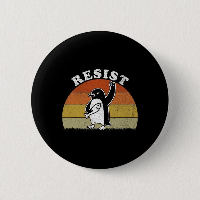 Funny Penguin Resist Penguins Protest Against Tari Button (Front)