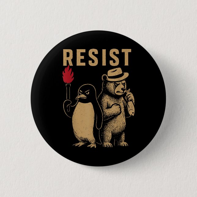 Funny Penguin Resist Penguins Protest Against Tari Button (Front)