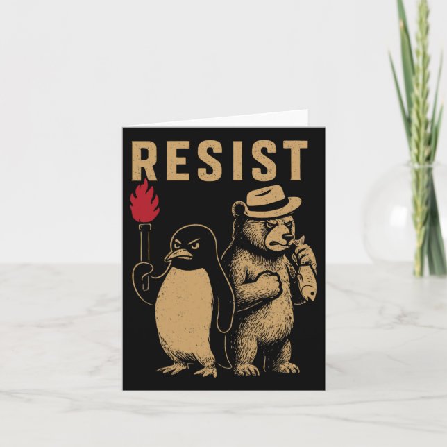 Funny Penguin Resist Penguins Protest Against Tari Card (Front)