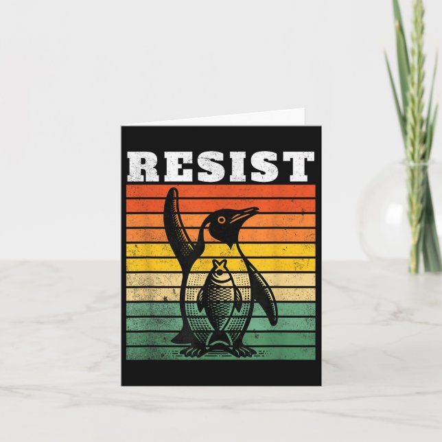 Funny Penguin Resist Penguins Protest Against Tari Card (Front)