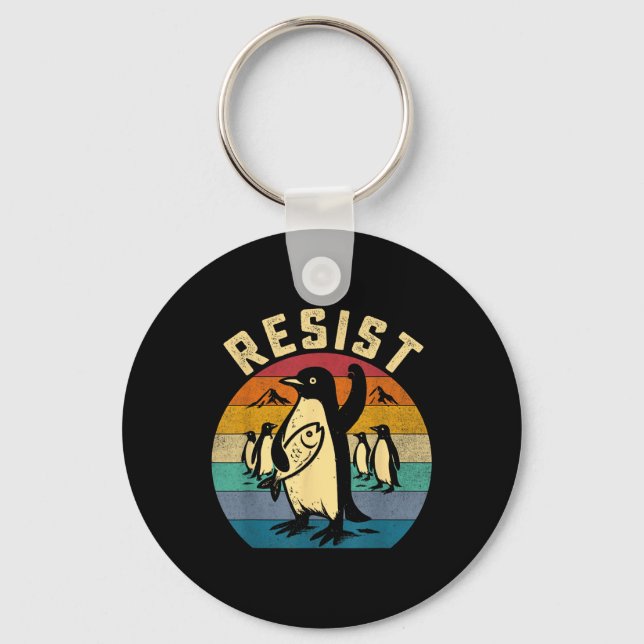 Funny Penguin Resist Penguins Protest Against Tari Keychain (Front)