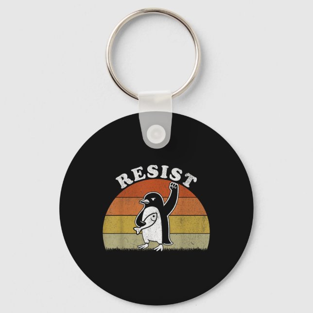 Funny Penguin Resist Penguins Protest Against Tari Keychain (Front)